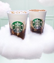 The new cloud macchiatos come in caramel and cinnamon.