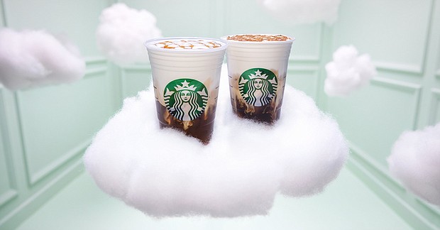 The new cloud macchiatos come in caramel and cinnamon.