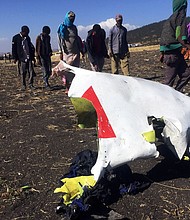The wreckage of the Ethiopian Airlines plane