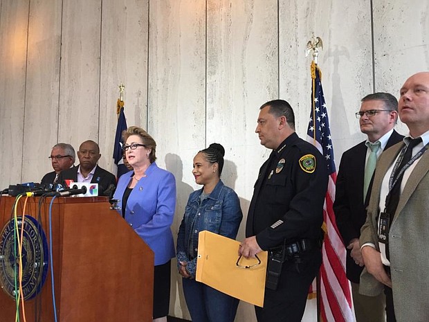 district Atty Kim Ogg at a press conference