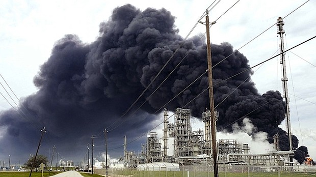 Thick black smoke filled the sky surrounding the Houston suburbs last week as a massive fire burned at a petrochemical storage facility for four days.