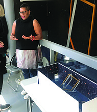 Folayemi Wilson (pictured) recently opened her new exhibit, Dark Matter: Celestial Objects as Messengers of Love in These Troubled Times, at the Hyde Park Art Center. Photo Credit: Katherine Newman