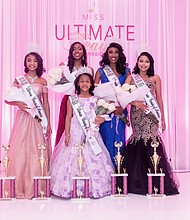 (left to right) Miss Ultimate Beauty of America Preteen 2019 Saniya Scott; Mrs. Ultimate Beauty of America 2019 Valerie King; Miss Ultimate Beauty of America 2019 Rebecca Edwards; Miss Ultimate Beauty of America Teen 2019 Kennedy Johnson; (center) Miss Ultimate Beauty of America Princess 2019 Zara Alexander/ Photo by Jerren Willis
