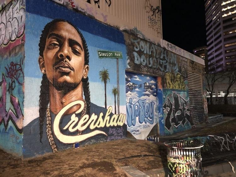 Street mural in honor of rapper Nipsey Hussle painted Houston Style