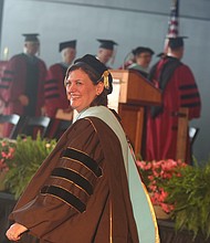 Reynolds inaugurates new president: Dr. Paula P. Pando is all smiles after her inauguration last Friday as J. Sargeant Reynolds Community College’s fourth president. The ceremony, held at the Dewey Gottwald Center at the Science Museum of Virginia, carried the theme “Equity Through Action.” Dr. Pando, who immigrated with her family to the United States from Chile when she was young, was the first in her family to earn a college degree. She has worked in higher education for more than 20 years, beginning as director of campus activities and programs at Saint Peter’s University in Jersey City, N.J. She later joined Hudson County Community College in Jersey City and rose through the ranks, holding three different vice president positions. She was senior vice president for student and educational services there when she was chosen from among 102 applicants in a national search to lead J. Sargeant Reynolds Community College. The college serves more than 15,000 students annually on campuses in Richmond, Henrico and Goochland.  (Regina H. Boone/Richmond Free Press)