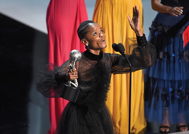 Letitia Wright accepts the award for outstanding breakthrough performance in a motion picture for her role in “Black Panther” at the NAACP Image Awards last Saturday in Los Angeles.