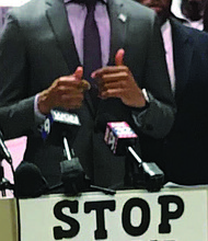 Community leaders and business owners recently gathered to urge the city to reconsider it’s pending decision to give Lyft the exclusive control over the city’s bike share operations. Photo Credit: Leave No Potential On The Table