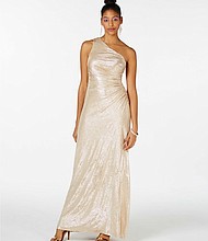Calvin Klein
One-Shoulder Metallic Gown, $199.00