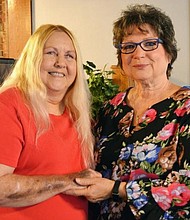 Albany community advocate Debbie McDonald, left, finally got the chance to meet Donna Wehking last month during Wehking's brief visit to Albany. The two women have a common bond in that McDonald received a new pancreas in 2005 from Wehking's daughter, Misty Yorek Kinnear, following a fatal car accident.