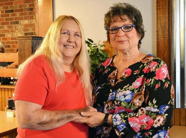 Albany community advocate Debbie McDonald, left, finally got the chance to meet Donna Wehking last month during Wehking's brief visit to Albany. The two women have a common bond in that McDonald received a new pancreas in 2005 from Wehking's daughter, Misty Yorek Kinnear, following a fatal car accident.