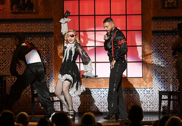 Madonna, left, and Maluma perform during the 2019 Billboard Music Awards on May 1 in Las Vegas. The seven-time Grammy winner announced Monday that she will be going on tour this fall.