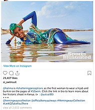 Model Halima Aden wears a burkini in Sports Illustrated magazine.
