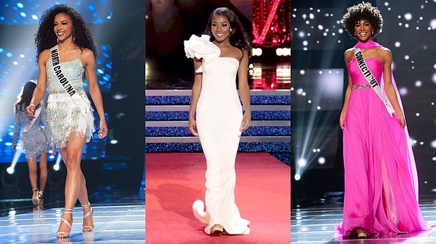 Cheslie Kryst (left), Nia Franklin (center) and Kaliegh Garris (right)