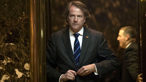 Don McGahn, general counsel for the Trump transition team, gets into an elevator in the lobby at Trump Tower, November 15, in New York City.