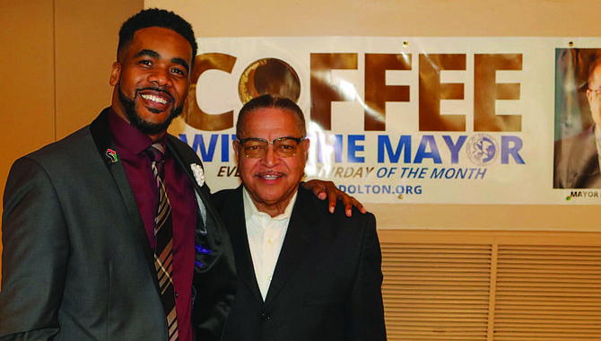 Attorney Mario Reed (left) recently spoke to south suburban residents at the Village of Dolton’s monthly Coffee With the Mayor event. Photo Credit: Village of Dolton