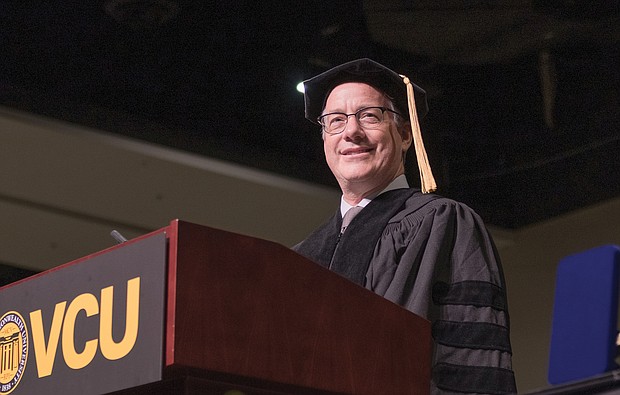 Andrew C. Florance, founder and chief executive officer of CoStar Group, tells graduates about how his life changed from adversity to success during Virginia Commonwealth University’s commencement last Saturday. Nearly 5,000 students earned degrees from VCU. Commencement exercises were held for the first time at the Greater Richmond Convention Center in Downtown because the Richmond Coliseum is closed.