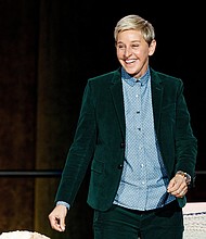 Comedian Ellen DeGeneres seen onstage during "A Conversation With Ellen DeGeneres" at Rogers Arena on October 19, 2018 in Vancouver, Canada.