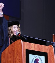 Virginia State University alumna Congresswoman Lucy McBath of Georgia urges graduates to fight on to help others during Sunday afternoon’s ceremony.