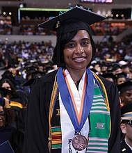 Valedictorian Tiffany M. Tucker of Dinwiddie County is recognized during ceremonies for having the highest GPA in the Class of 2019. She earned a degree in business management and plans to enroll in graduate school in the fall.