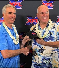 XFL Commissioner & CEO Oliver Luck and Houston XFL Head Coach June Jones