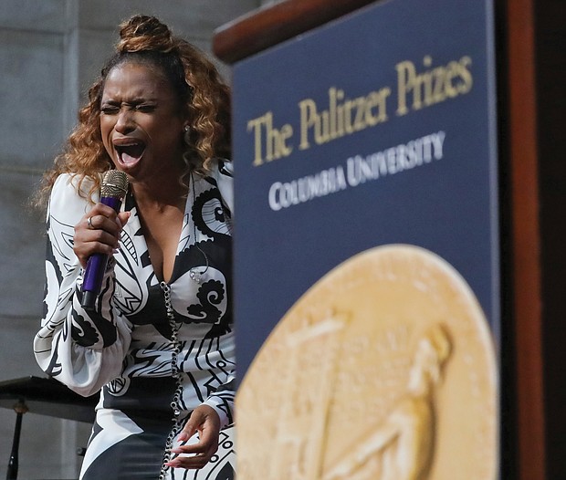 Jennifer Hudson sings “Amazing Grace” in a tribute to Queen of Soul Aretha Franklin, who received a special music citation during the 2019 Pulitzer Prize awards luncheon May 28 in New York.