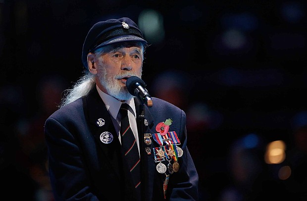 Veteran Jim Radford speaks at The Royal British Legion's Festival of Remembrance matinee performance in 2014 at Royal Albert Hall in London.