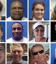 The combination of photos provided by the City of Virginia Beach on Saturday, June 1, 2019 shows victims of Friday's shooting at a municipal building in Virginia Beach, Va. Top row from left are: Laquita C. Brown, Ryan Keith Cox, Tara Welch Gallagher and Mary Louise Gayle. Middle row from left are Alexander Mikhail Gusev, Joshua O. Hardy, Michelle "Missy" Langer and Richard H. Nettleton. Bottom row from left are Katherine A. Nixon, Christopher Kelly Rapp, Herbert "Bert" Snelling and Robert "Bobby" Williams.