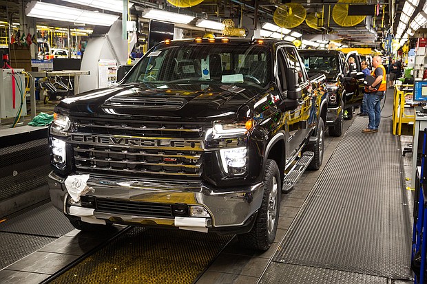 A Chevrolet Silverado full-size pickup truck is ready to roll off the assembly line Wednesday, June 12, 2019 at the General Motors Flint Assembly Plant in Flint, Michigan. GM announced today it will invest $150 million at the plant to increase production of the all-new Chevrolet Silverado and GMC Sierra heavy-duty pickups, which begin shipping to dealers this week. (Photo by Jeffrey Sauger for General Motors)