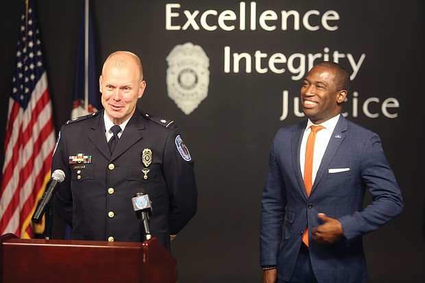 Richmond’s new police chief, William C. “Will” Smith, addresses the media Wednesday at a news conference announcing his appointment to chief from interim chief.
