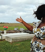 Above, Carolyn Smith, a descendant of the enslaved people sold by Georgetown University, shows gravesites of descendants who wound up in Houma, La. Behind her are the sugar mill and plantations where many of her ancestors worked. At left, Frank Campbell is shown in the only known photo of one of the people enslaved and sold by Georgetown’s Jesuit priests.