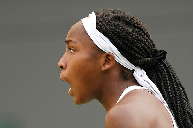 Cori Gauff reacts during her first round match Monday against Venus Williams at Wimbledon.