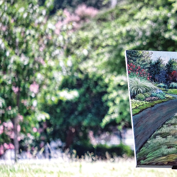 Cityscape: Slices of life and scenes in Richmond:

Richmond artist Jeff Morris, known for his realistic landscapes featuring the city’s beauty, takes advantage of the sunny weather to complete his latest painting featuring a flowering slice of Byrd Park. Location: Blanton Avenue and Grant Street across from Unity of Richmond. (Sandra Sellars/Richmond Free Press)