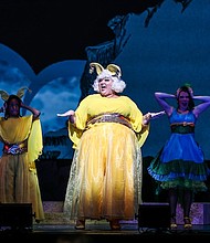 Christina Wells as the Sour Kangaroo. Lauren Schweers as Bird Girl, Addison White as Young Kangaroo, Morgan Munro as Bird Girl, and Violet Anyaso as Bird Girl. Photo Credit: Melissa Taylor.