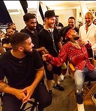 L-R: Drake, Future The Prince (OVO), Andrew Listermann, Chris Brown, Dave Grutman (background) and Michael Bay