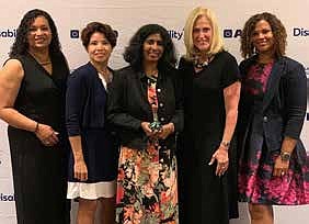 Members of the Bayer team accepted the honor of 2019 DEI Best Places to Work for Disability Inclusion at a dinner gala in Chicago, IL on July 17. Pictured from left to right: Daphanie Pointer, Lydia Pranke, Leela Dasari, Babette Simon and Leigh Ann Oravecz.