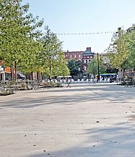 The city is still trying to complete work at the market and on July 1 took back control of the market from the Enrichment Foundation. Kathy Emerson and Karen Grisevich were installed as provisional managers last month. The new managers said plans are afoot for events and other programming at the market plaza possibly starting in September. However, there is no indication of any plans for future activity on the market’s Facebook page or on the city’s website. A private group apparently continues its music-filled night market on the second Saturday of each month and yoga classes on Wednesday evenings. (Sandra Sellars/Richmond Free Press)