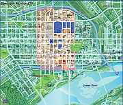 This map shows the 80-block section of Downtown to be included in a proposed Tax Increment Financing District, or TIF. Increased earnings from real estate taxes within the district would be used to pay off $330 million in borrowing for a new Coliseum and other public projects. The proposed boundaries for the TIF district are the Downtown Expressway, 1st Street, Interstate 95 and 10th Street. The blue-color blocks represent sites where the new Coliseum, a new convention hotel, restaurants, office buildings and new apartments would be built.