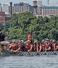 Dragon boat racing marked its 10th year in Richmond with a festive event Saturday highlighted by the paddle-powered competition on the James River. (Sandra Sellars/Richmond Free Press)