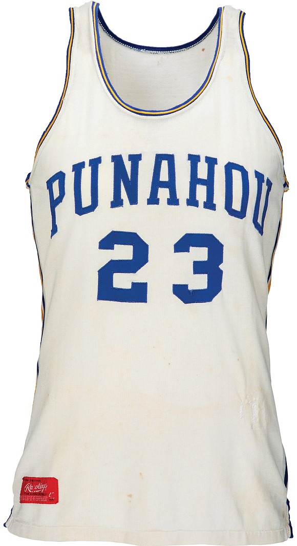 A basketball jersey believed to have been worn by former President Barack Obama while he was at an elite Honolulu ...
