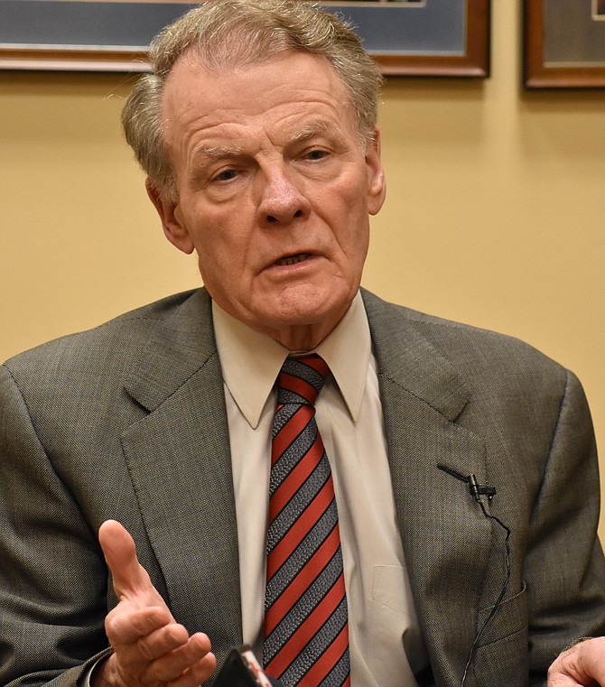 House Speaker Michael Madigan speaks May 6 to students in the Public Affairs Reporting program at the University of Illinois Springfield. A report released Tuesday by his office Tuesday concluded a culture of bullying and intimidation existed in the speaker’s office and throughout the Capitol system. His chief of staff on Thursday called for other legislative caucuses to conduct and make public similar investigations.  (Capitol News Illinois photo by Lindsey Salvatelli)