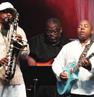 Saxophonist Everette Harp of Jazz Funk Soul gets into a groove with Ronnie Jenkins and Paul Jackson. (photo by Randy Singleton)