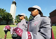 Drum majors Diamond McGhee and Nathan James will be leading Virginia Union University’s 100-member Ambassadors of Sound Marching Band.