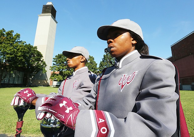 Drum majors Diamond McGhee and Nathan James will be leading Virginia Union University’s 100-member Ambassadors of Sound Marching Band.