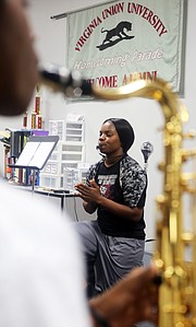 The VUU junior from Portsmouth leads a rehearsal last week, perfecting the moves and the sounds.