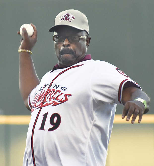 Joe Taylor, Virginia Union University athletic director and a highly successful former football coach at several universities, throws out the ceremonial first pitch on Aug. 30 at the Richmond Flying Squirrels game against the Bowie Baysox at The Diamond on Arthur Ashe Boulevard. Mr. Taylor, who has served as the Panthers’ AD since 2014, was named earlier this year to the National Football Foundation College Football Hall of Fame. He will be inducted Dec. 10 in a ceremony in New York.