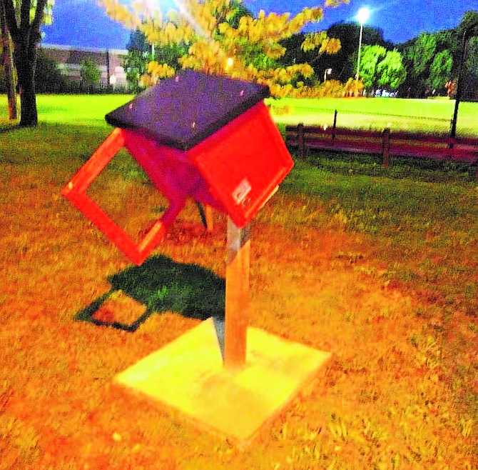 In August, the Brown Memorial Park Advisory Board dedicated its free library box , made possible by the Neighbor to Neighbor Literacy Project. The library box was recently damaged during an act of vandalism (pictured). Photo Credit: Provided by the Brown Memorial Park Advisory Board