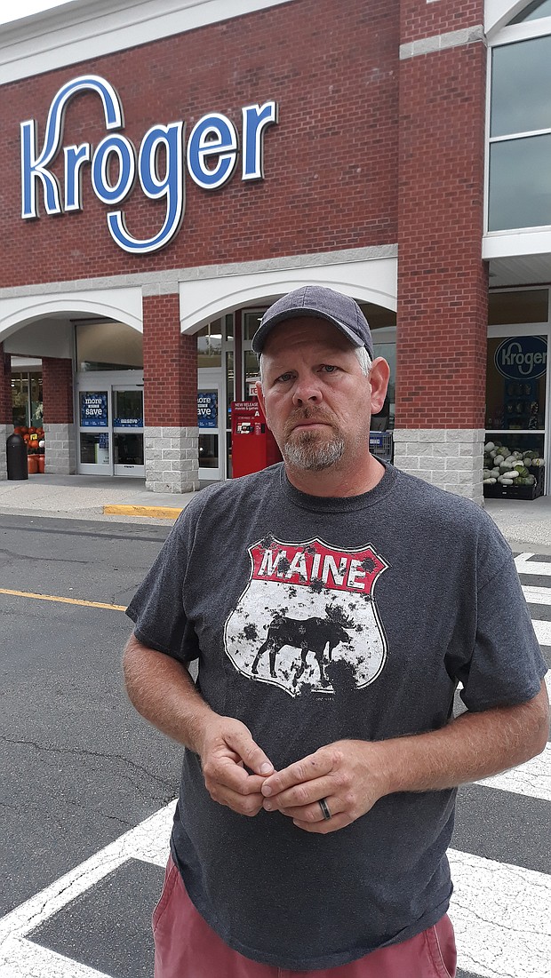 Brian Purcell stands empty handed Tuesday outside the Kroger store on Mechanicsville Turnpike in Hanover County. The founder of The Way food ministry made pickups from the store for a year but was cut off from the store’s donations of unsold food last month.