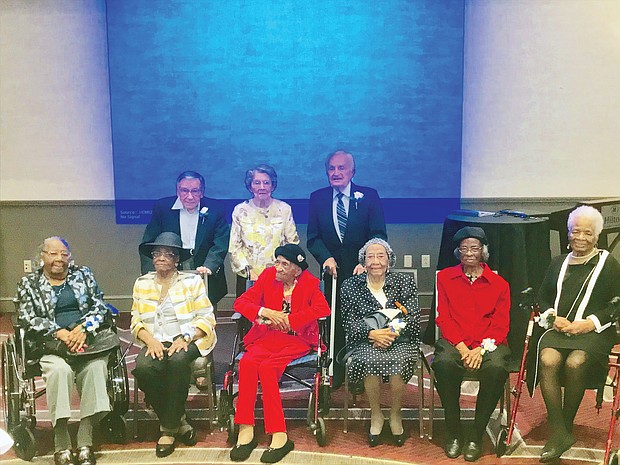 At 100, every day is a celebration, but it’s even better when the community recognizes your longevity. Eleven Richmonders were honored Sept. 21 at the 7th Annual Mayor’s Centenarian Celebration to publicly recognize city residents who turned 100 or older during 2019. Nine of the honorees attending the luncheon event held at a Downtown hotel are, seated from left, Lillie Etta Corbin Berry, 101; Josephine Johnson Bigger, 102; Virginia Price White, 103; Hattie Smith Carter, 99; Juliette Stephens Hamilton, 101; and Marguerite Williams Price, 99. Honorees in the back row, from left, are Norbert Robert Kopecko, 100; Shirley Craze Wiegand, 100; and Henry Cesly, 102. (Regina H. Boone/Richmond Free Press)