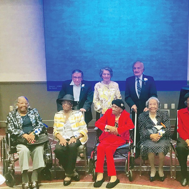 At 100, every day is a celebration, but it’s even better when the community recognizes your longevity. Eleven Richmonders were honored Sept. 21 at the 7th Annual Mayor’s Centenarian Celebration to publicly recognize city residents who turned 100 or older during 2019. Nine of the honorees attending the luncheon event held at a Downtown hotel are, seated from left, Lillie Etta Corbin Berry, 101; Josephine Johnson Bigger, 102; Virginia Price White, 103; Hattie Smith Carter, 99; Juliette Stephens Hamilton, 101; and Marguerite Williams Price, 99. Honorees in the back row, from left, are Norbert Robert Kopecko, 100; Shirley Craze Wiegand, 100; and Henry Cesly, 102. (Regina H. Boone/Richmond Free Press)