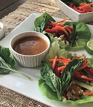 Thai Chicken Lettuce Wraps with Peanut Sauce
